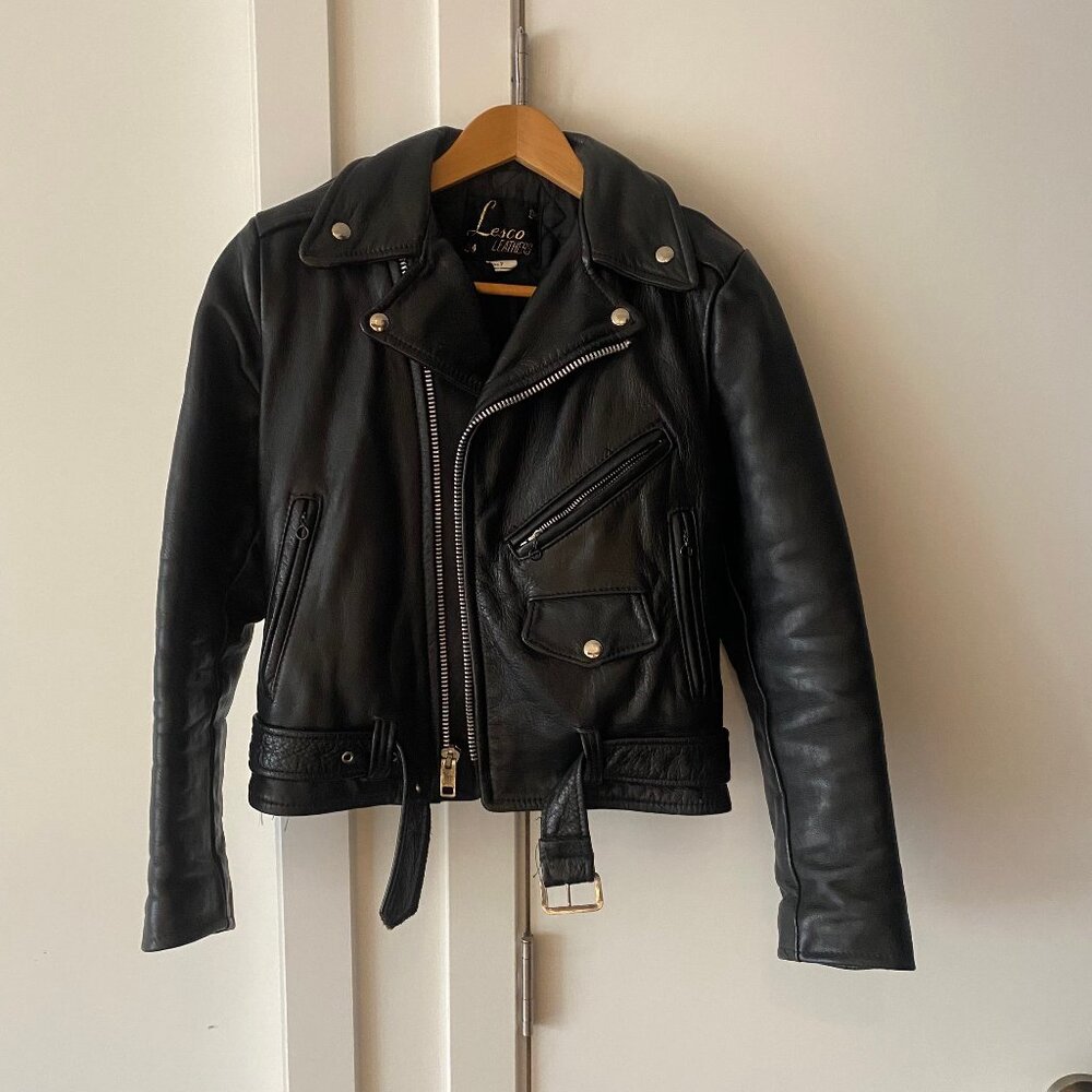 vintage LESCO Black Leather Jacket motorcycle preowned